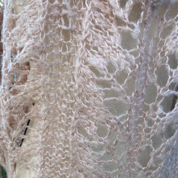 80s Regina Porter Vintage Open Knit Sweater Deep V Neck Pale Pale Pink Boho L - Picture 5 of 7